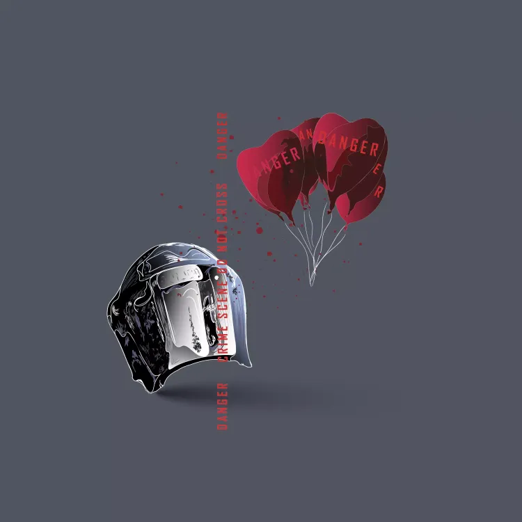 heart shaped balloons and cop's helmet